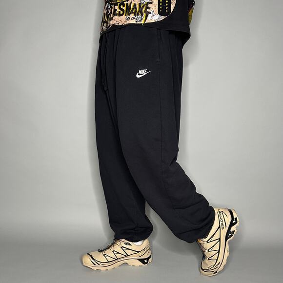 Nike Sweatpants Jet Black Cotton Joggers White Swoosh Baggy